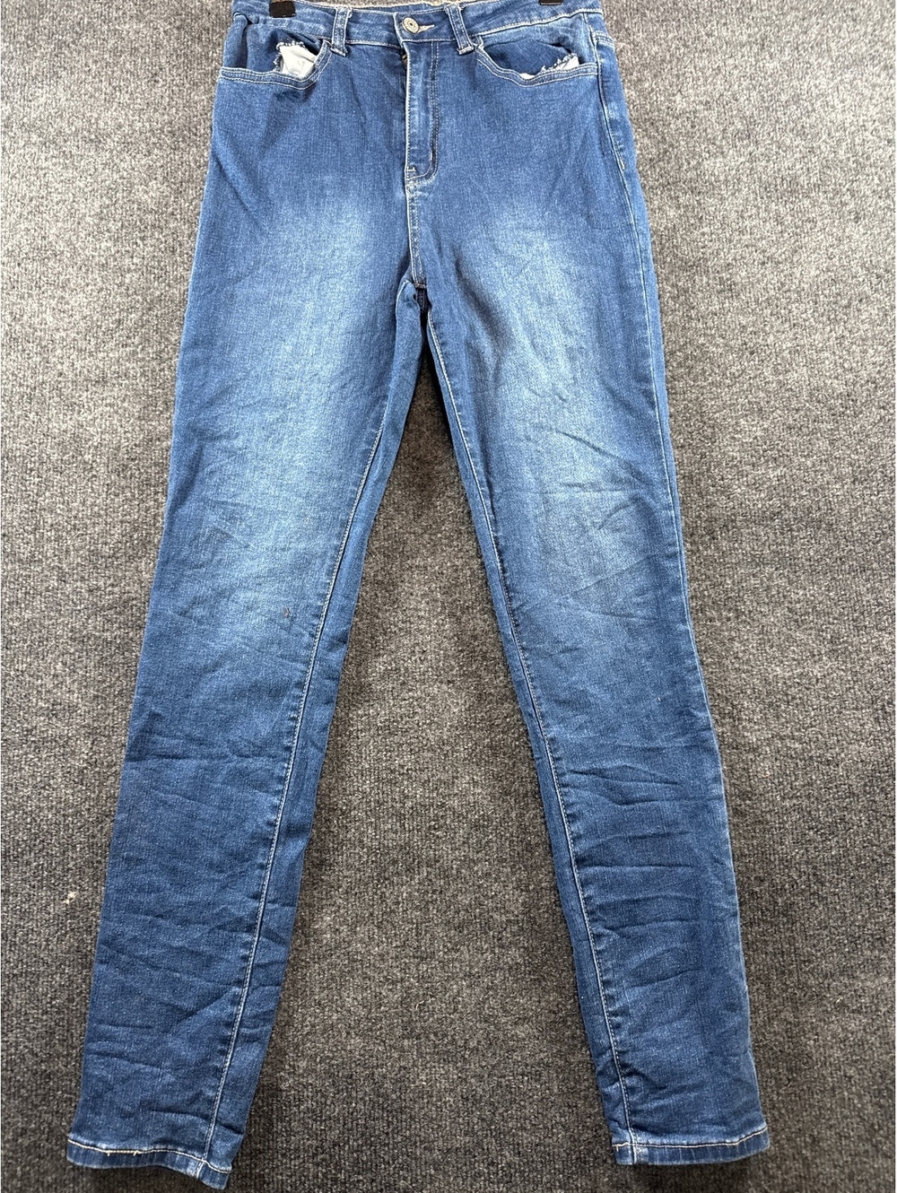 Womens Skinny Jeans Medium Blue Stretch Denim Faded Slim Leg Casual